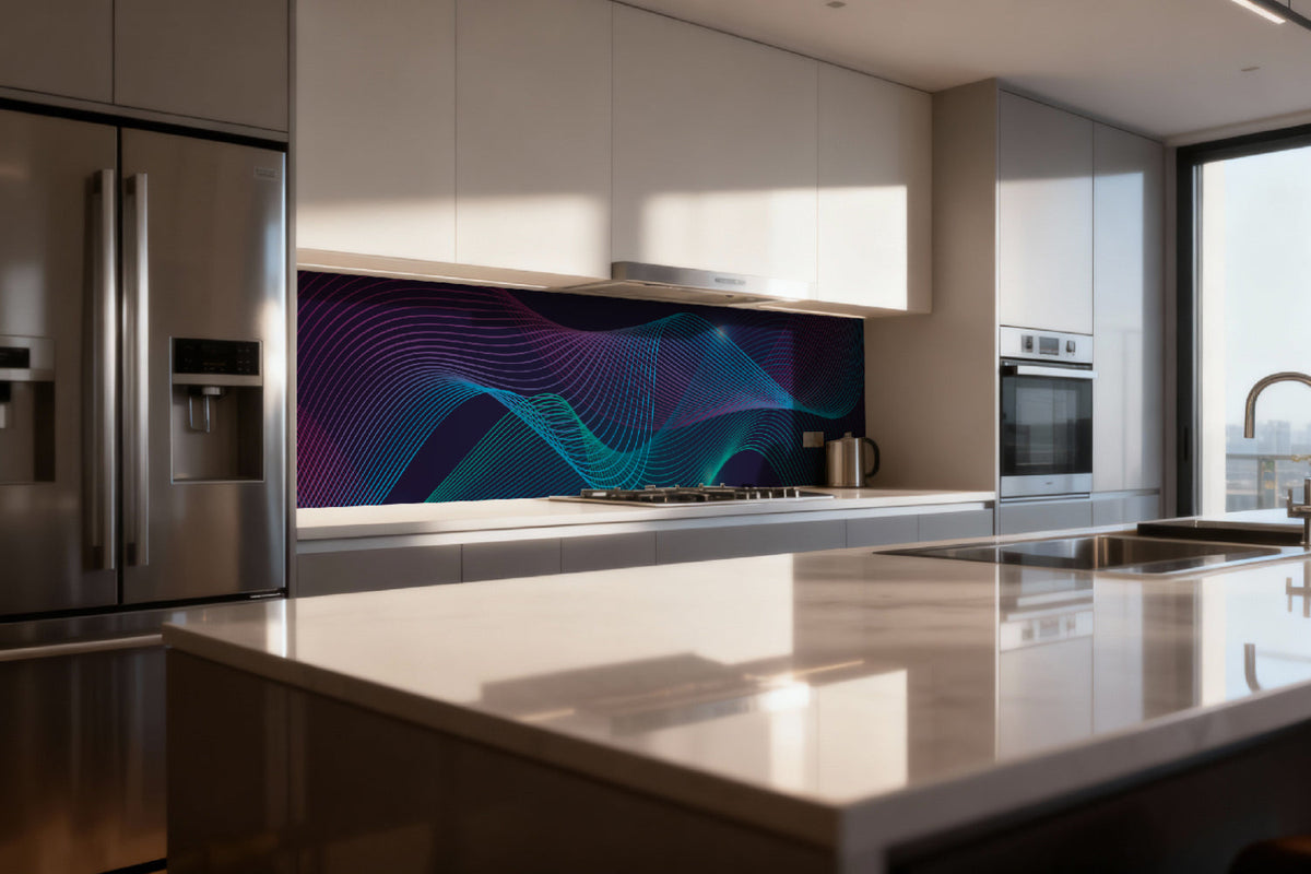Küchenrückwand Abstrakt Linien Blau Lila