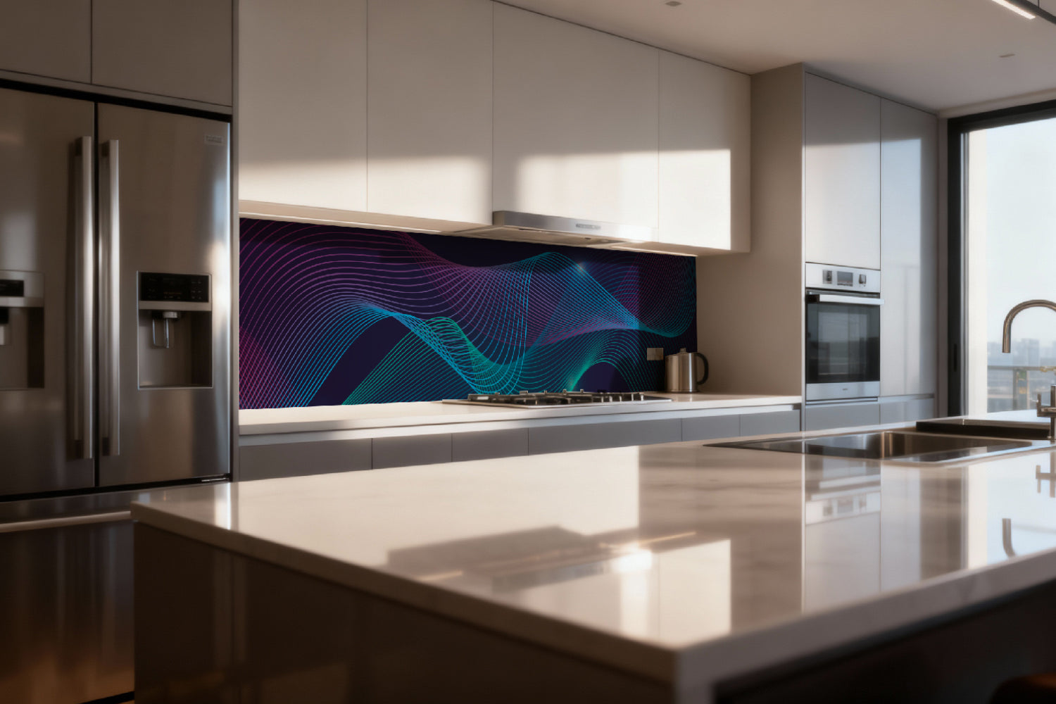 Küchenrückwand Abstrakt Linien Blau Lila