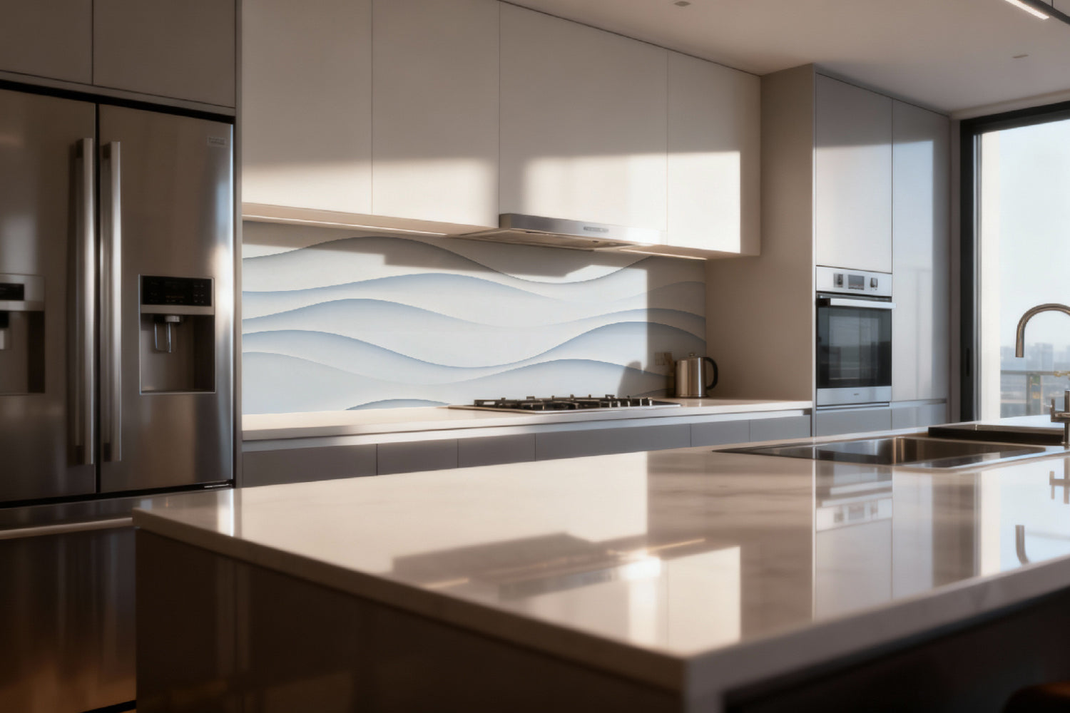 Küchenrückwand Weiß 3D Wellen Design