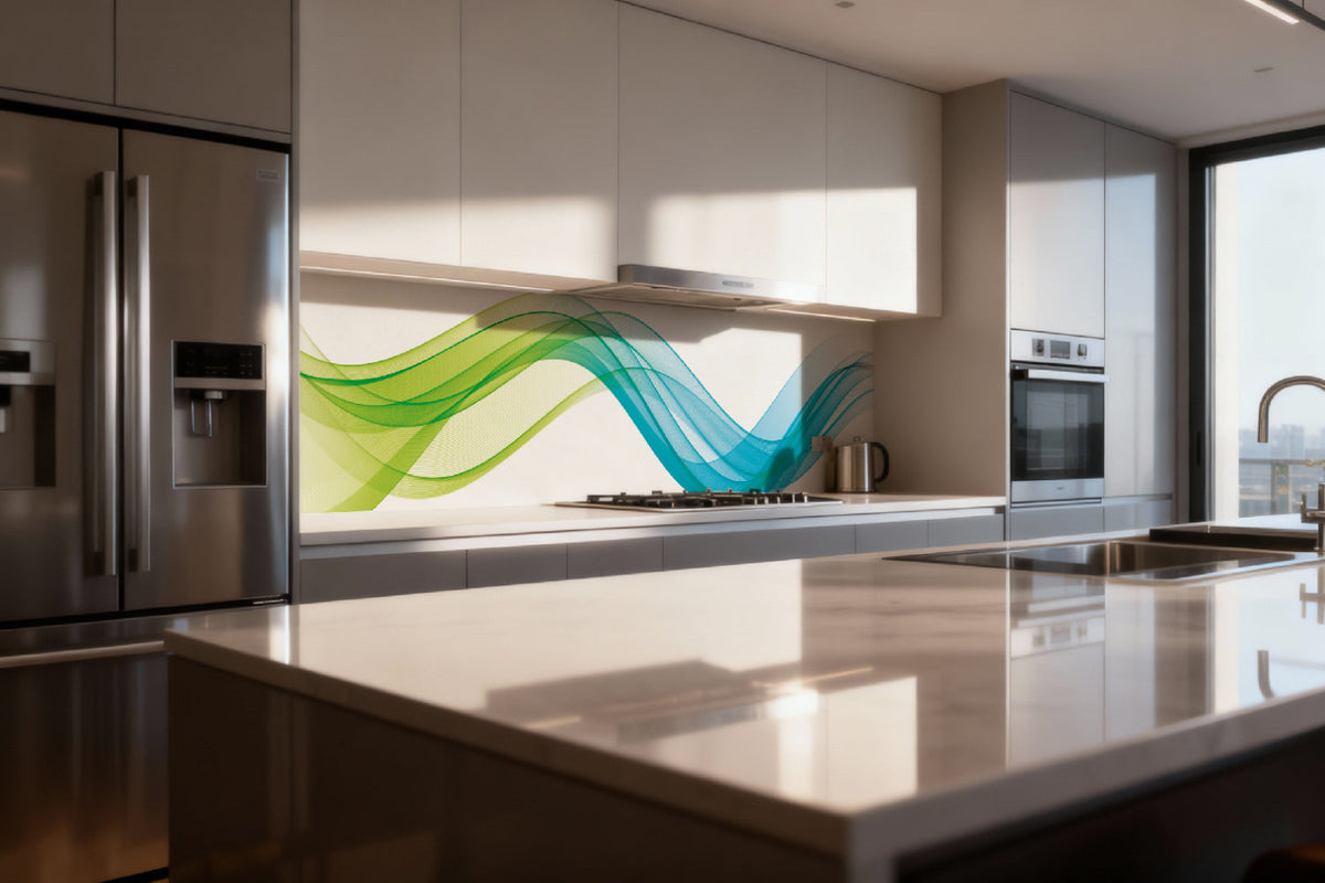 Küchenrückwand Blau Grün Wellen Design