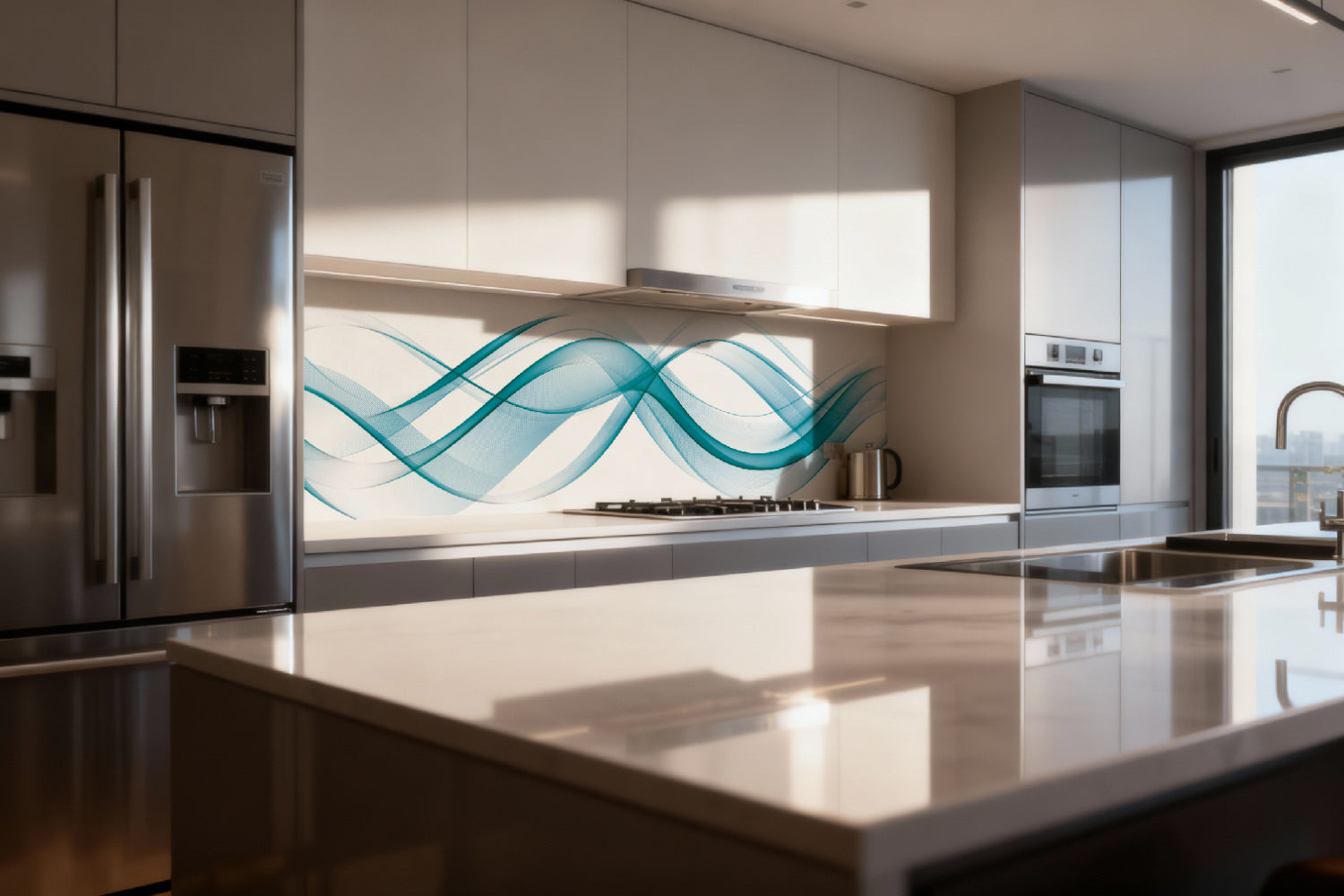 Küchenrückwand Türkis Wellen Design