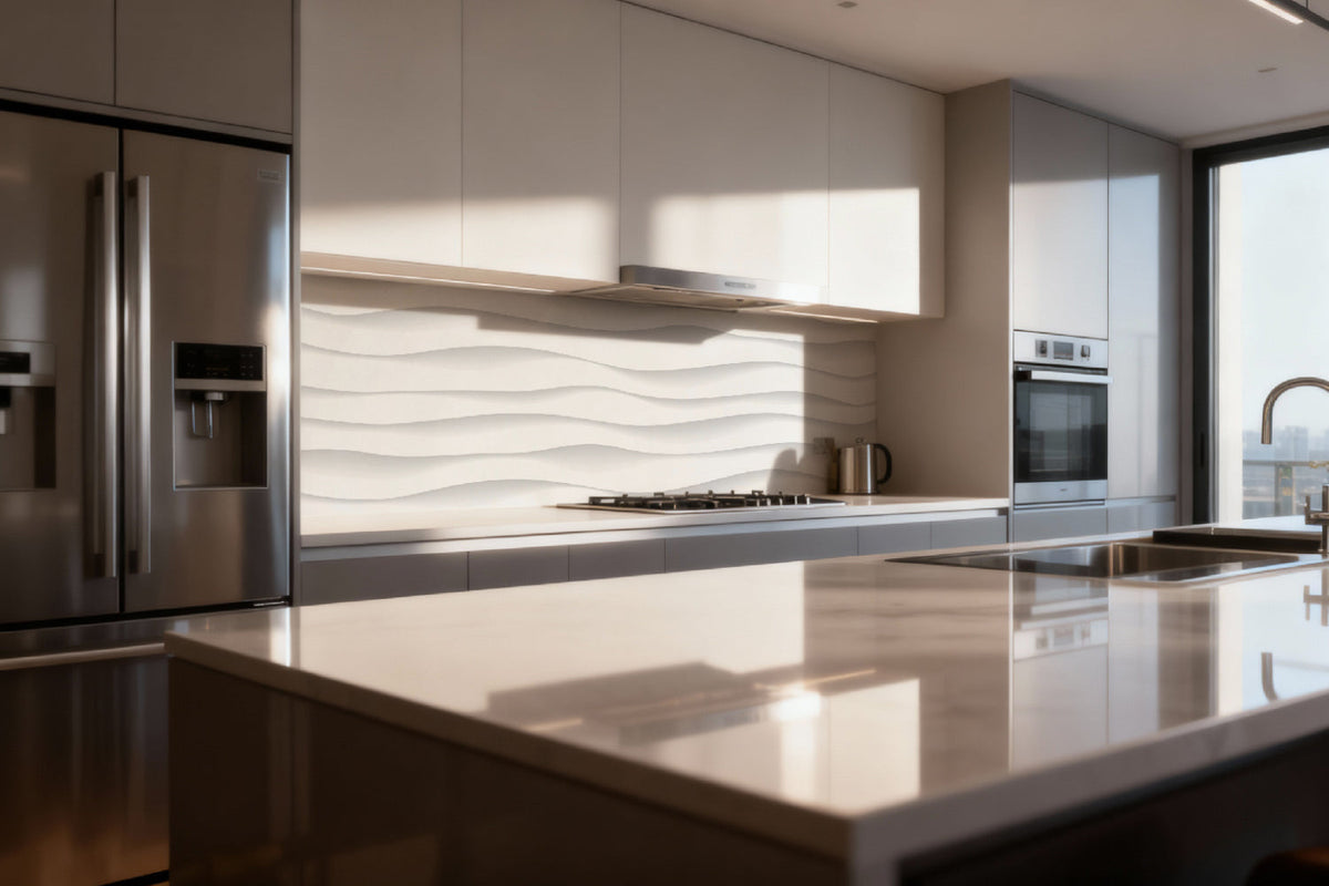 Küchenrückwand Weiß Wellen Design