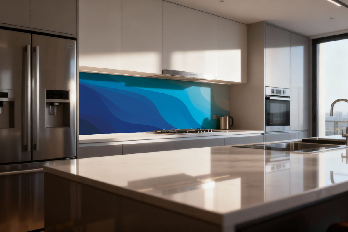 Küchenrückwand Blaue Wellenoptik