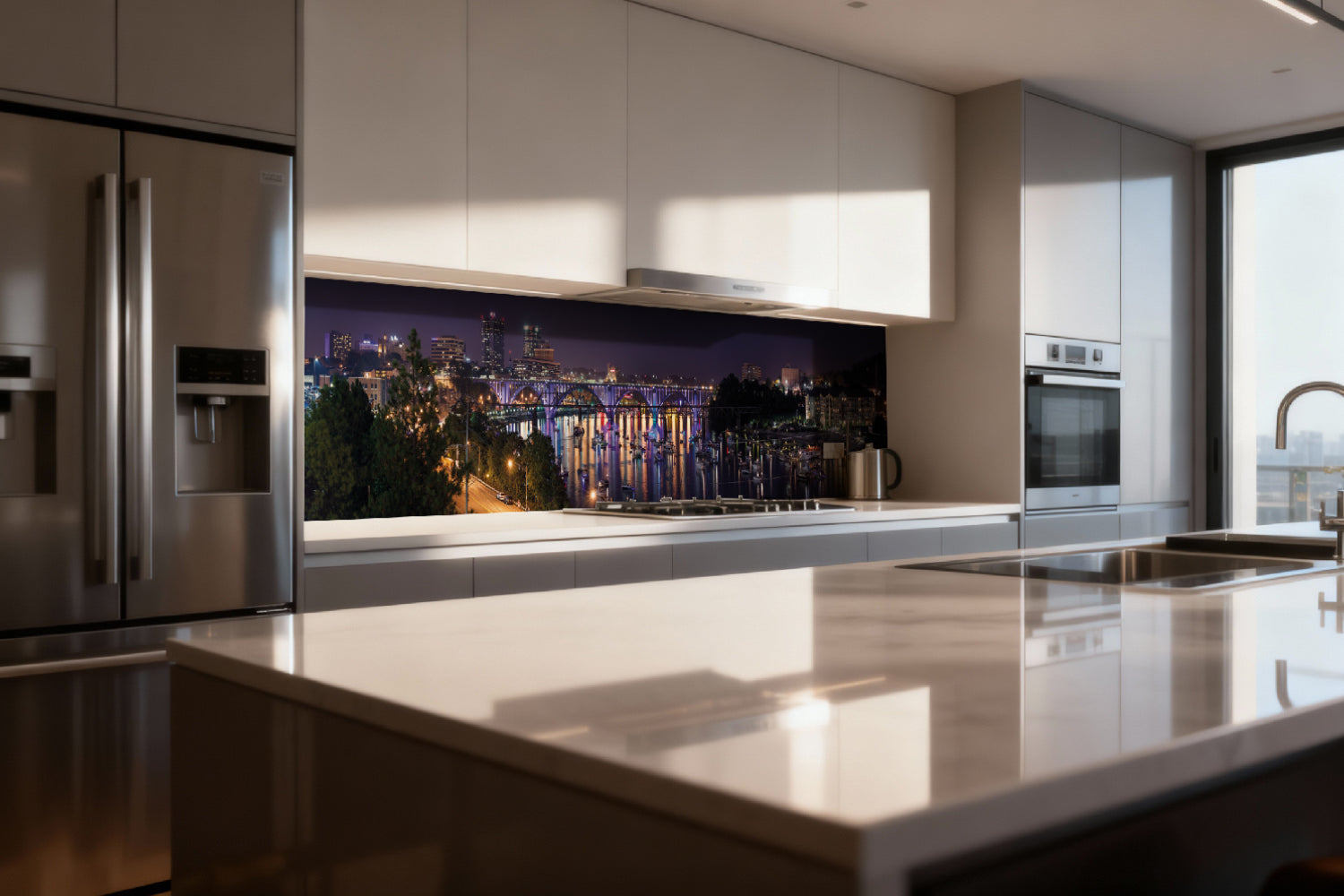 Küchenrückwand Skyline am Flussufer