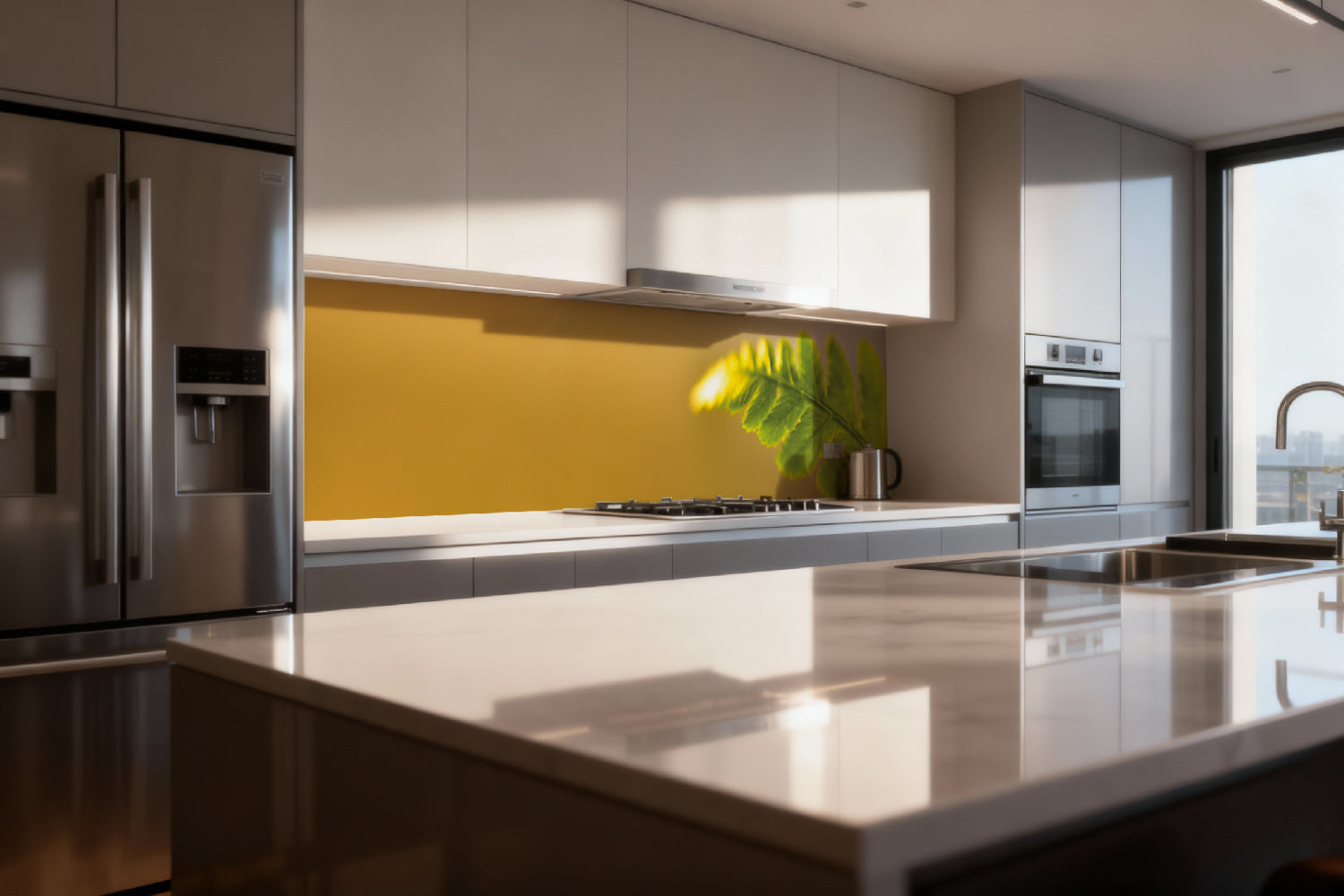 Küchenrückwand Grünes Blatt im Sonnenlicht