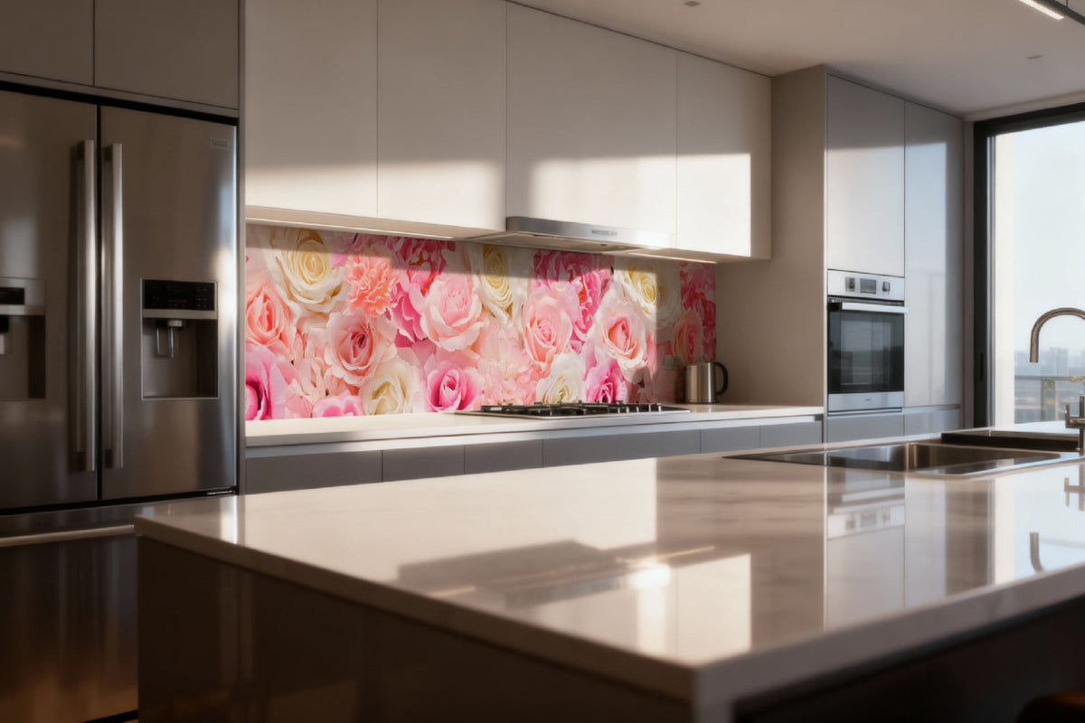 Küchenrückwand Rosenmotiv Rosa Weiß