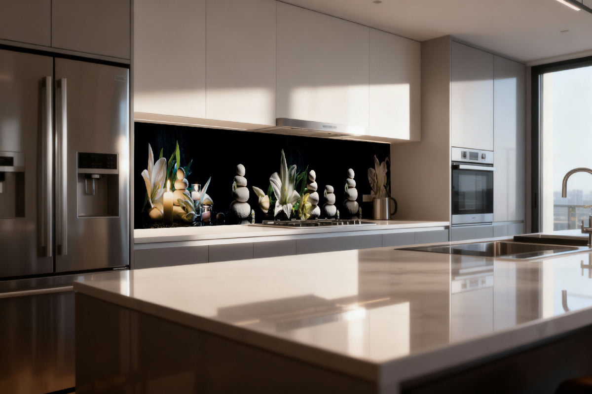 Küchenrückwand Spa mit Lilien und Kerzen