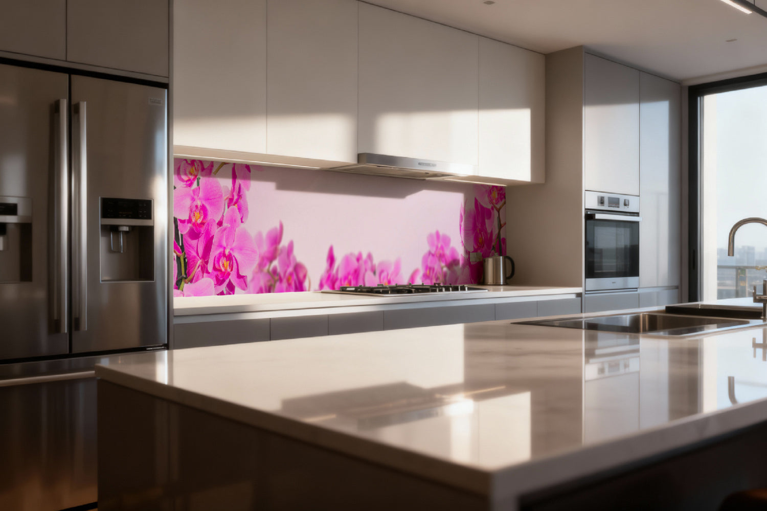 Küchenrückwand Pinke Orchideen auf Rosa