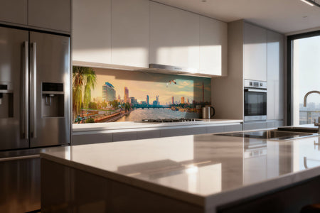 Küchenrückwand Skyline am Fluss