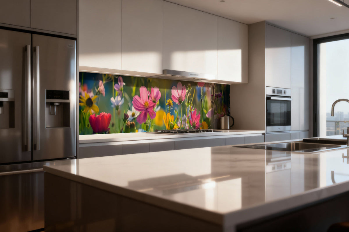 Küchenrückwand Bunte Sommerblumenwiese