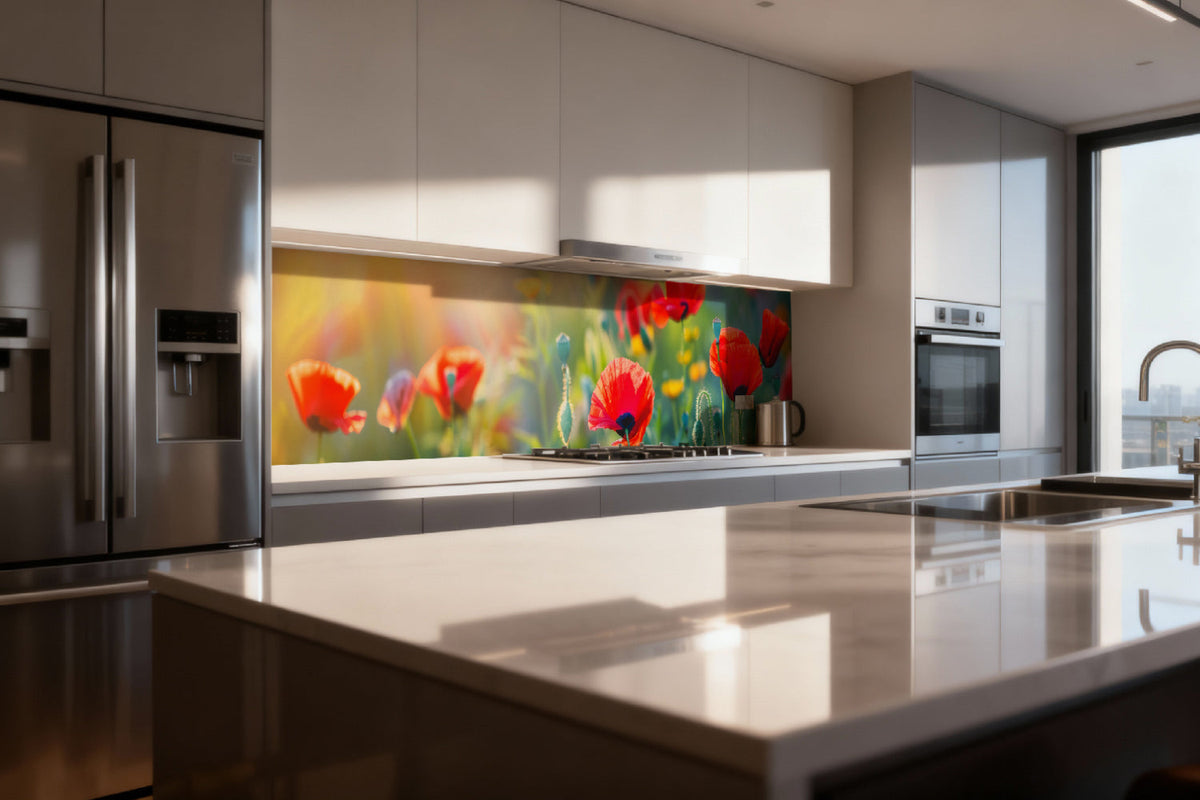 Küchenrückwand Mohnblumen im Sonnenlicht