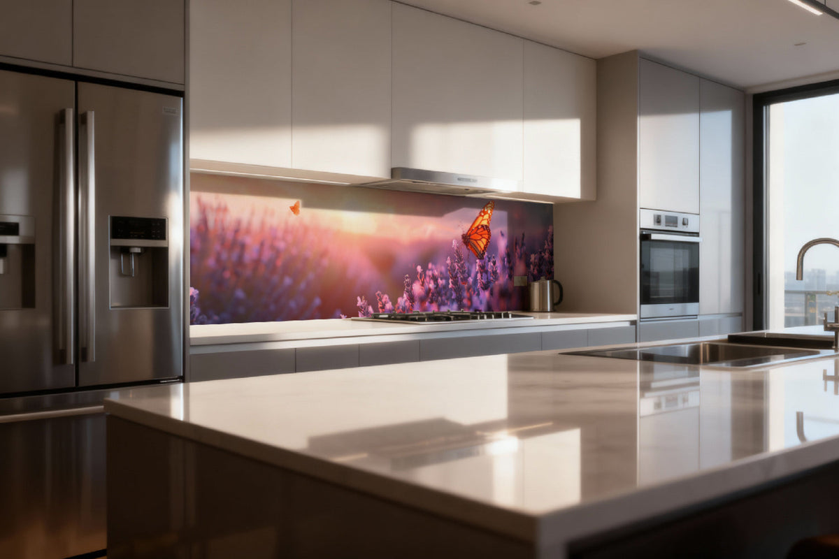 Küchenrückwand Lavendel mit Schmetterling