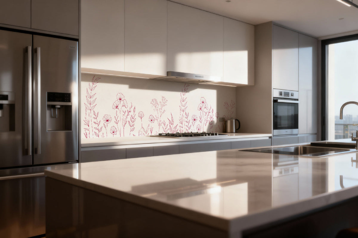 Küchenrückwand Line Art Blumenmotiv