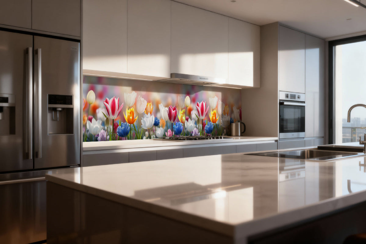 Küchenrückwand Bunte Tulpenwiese