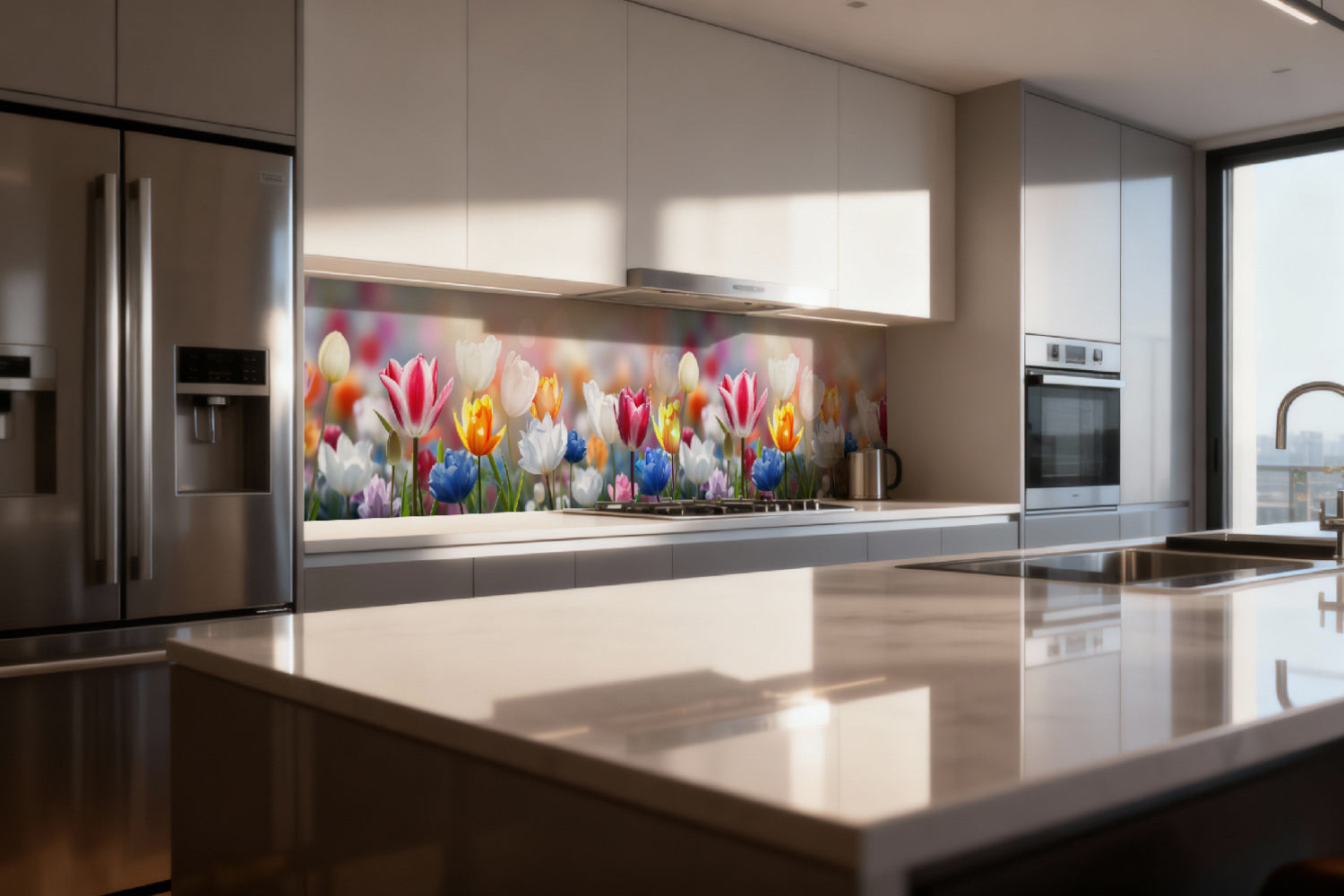 Küchenrückwand Bunte Tulpenwiese