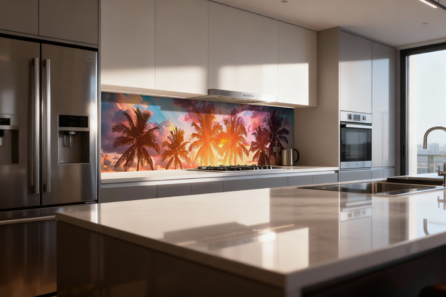 Küchenrückwand Palmen im Sonnenuntergang