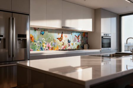 Küchenrückwand Schmetterlinge und Blumenwiese