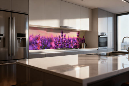 Küchenrückwand Lavendel im Sonnenuntergang