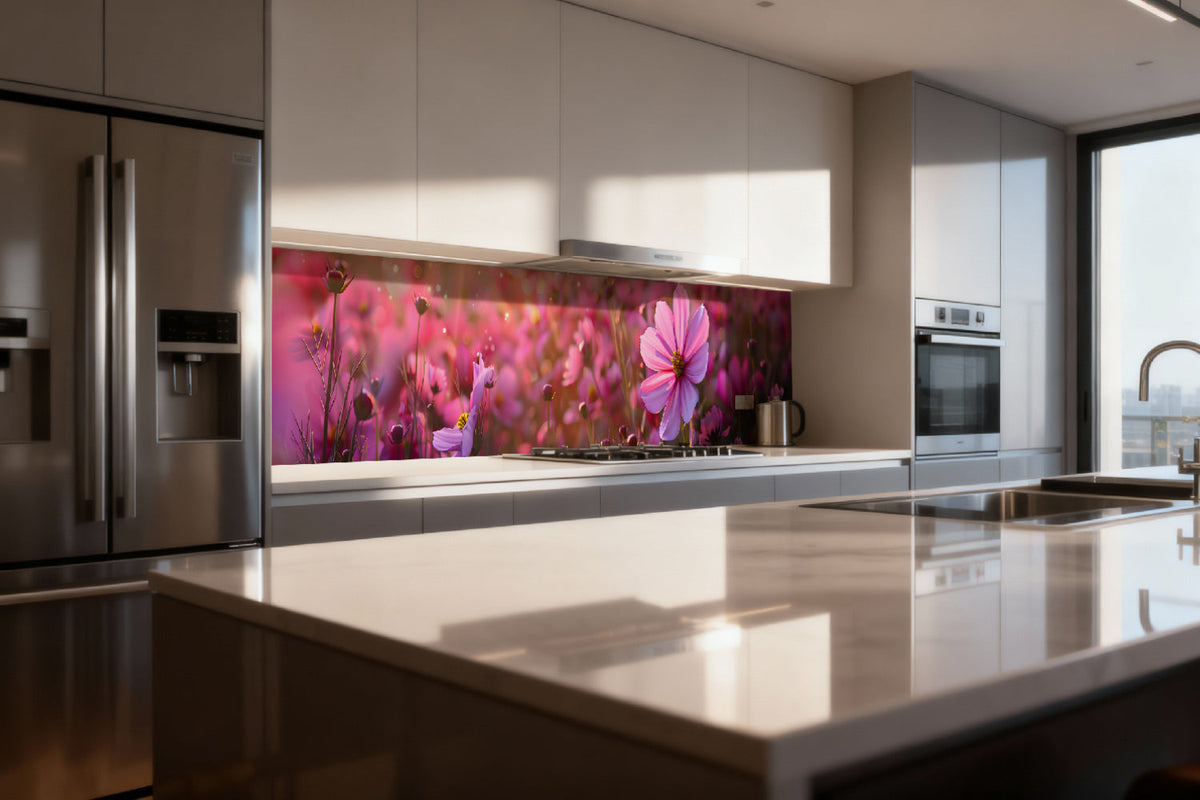 Küchenrückwand Frühlingsblumen Rosa