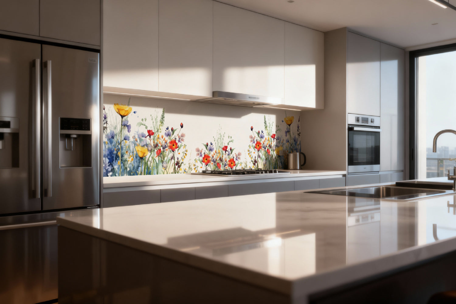 Küchenrückwand Aquarell Blumenwiese