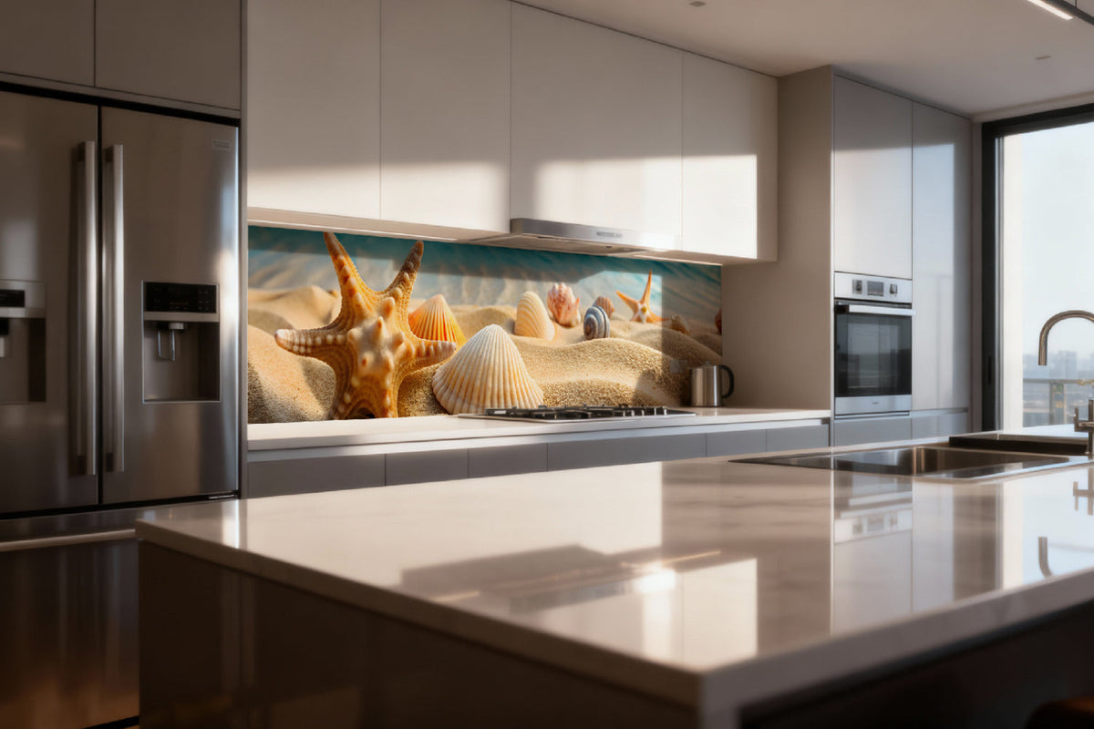 Küchenrückwand Strand mit Seesternen