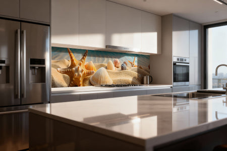 Küchenrückwand Strand mit Seesternen