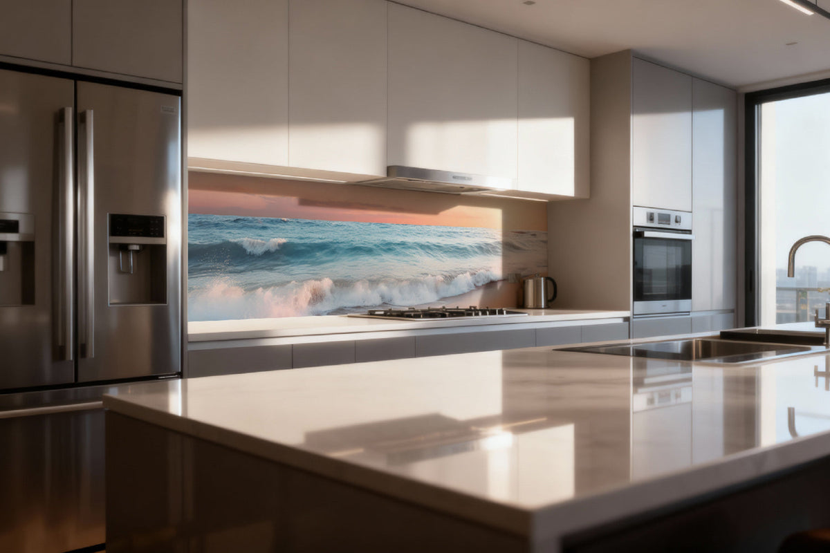 Küchenrückwand Meereswellen im Sonnenuntergang