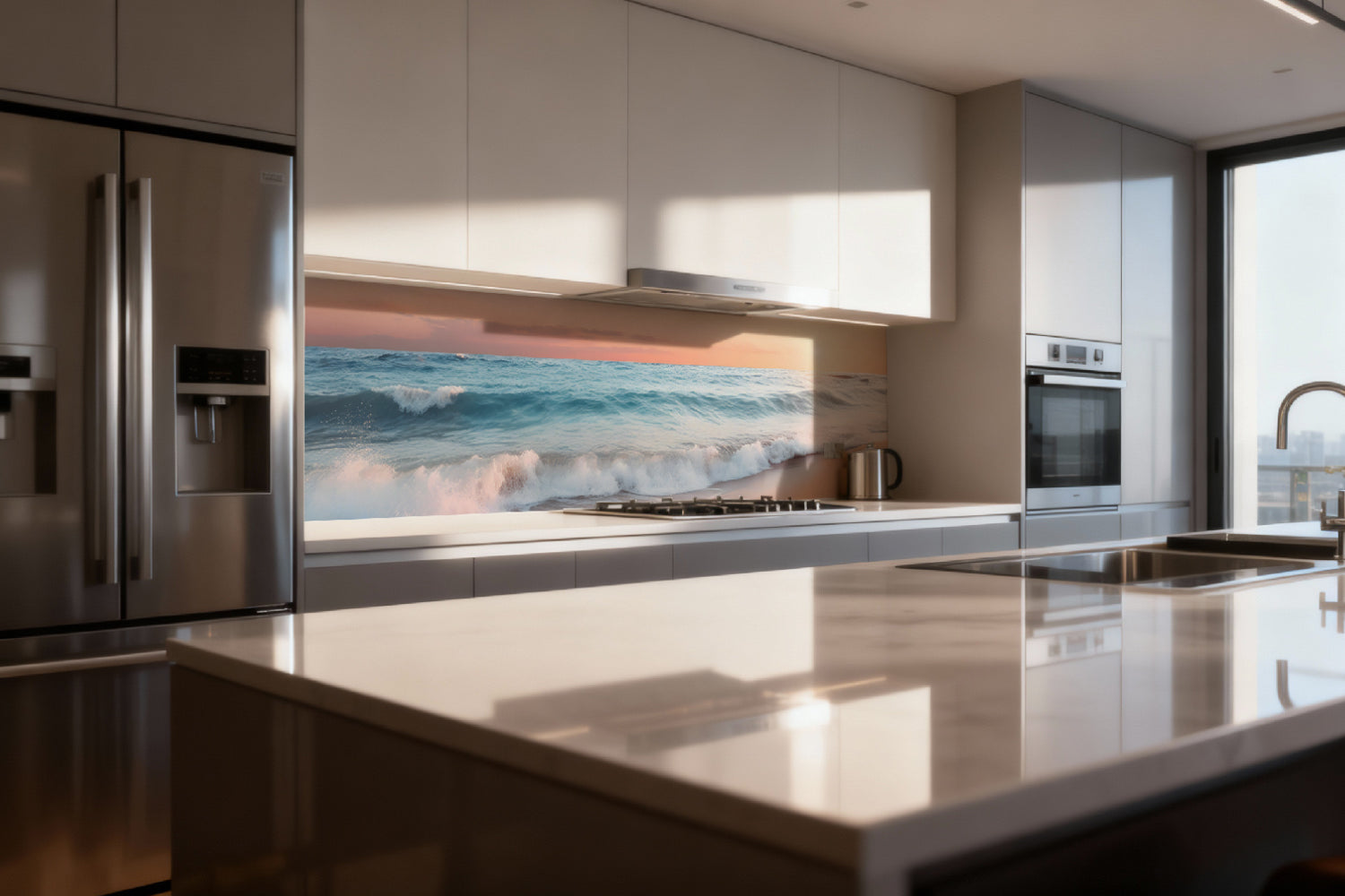 Küchenrückwand Meereswellen im Sonnenuntergang