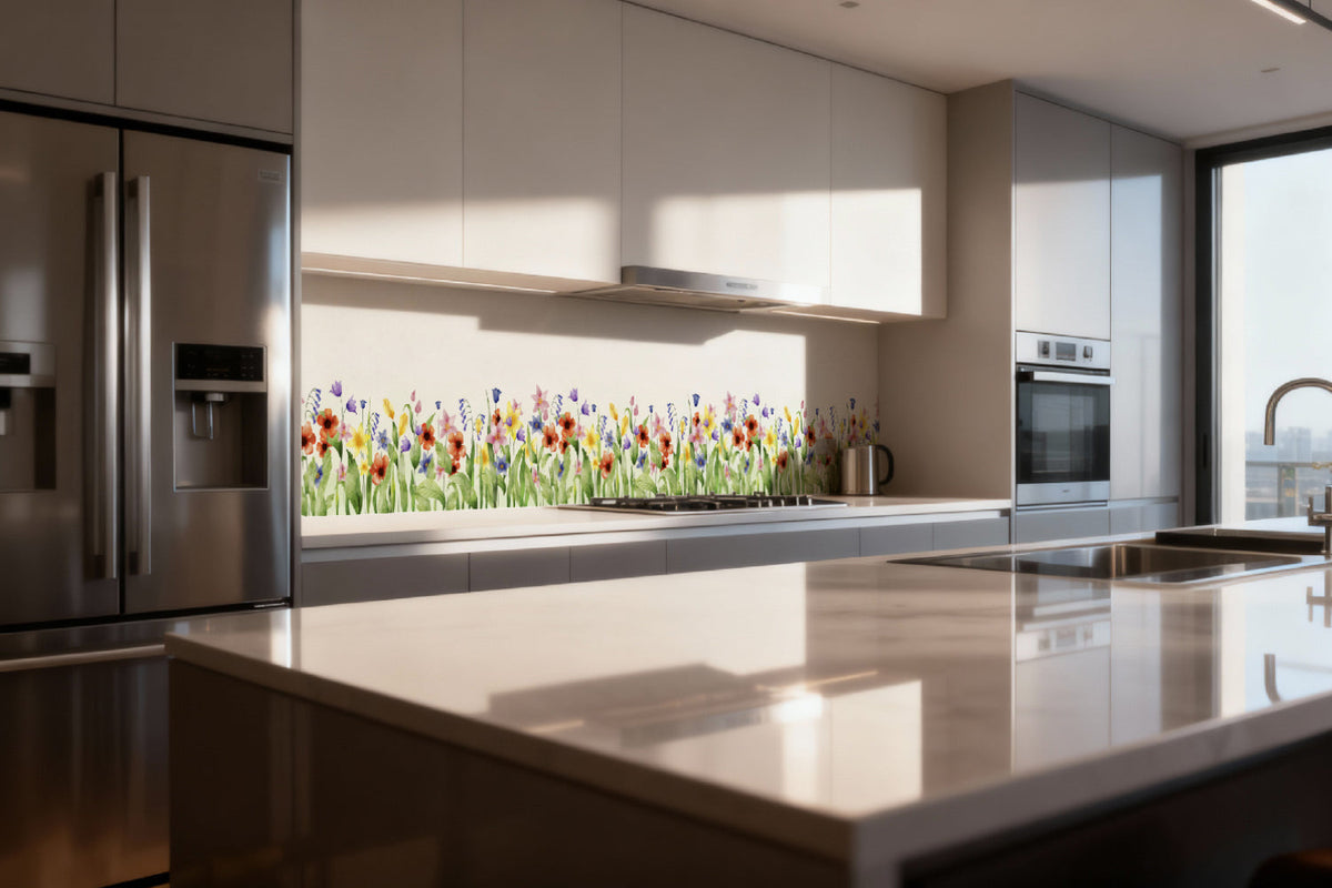 Küchenrückwand Aquarell Blumenwiese