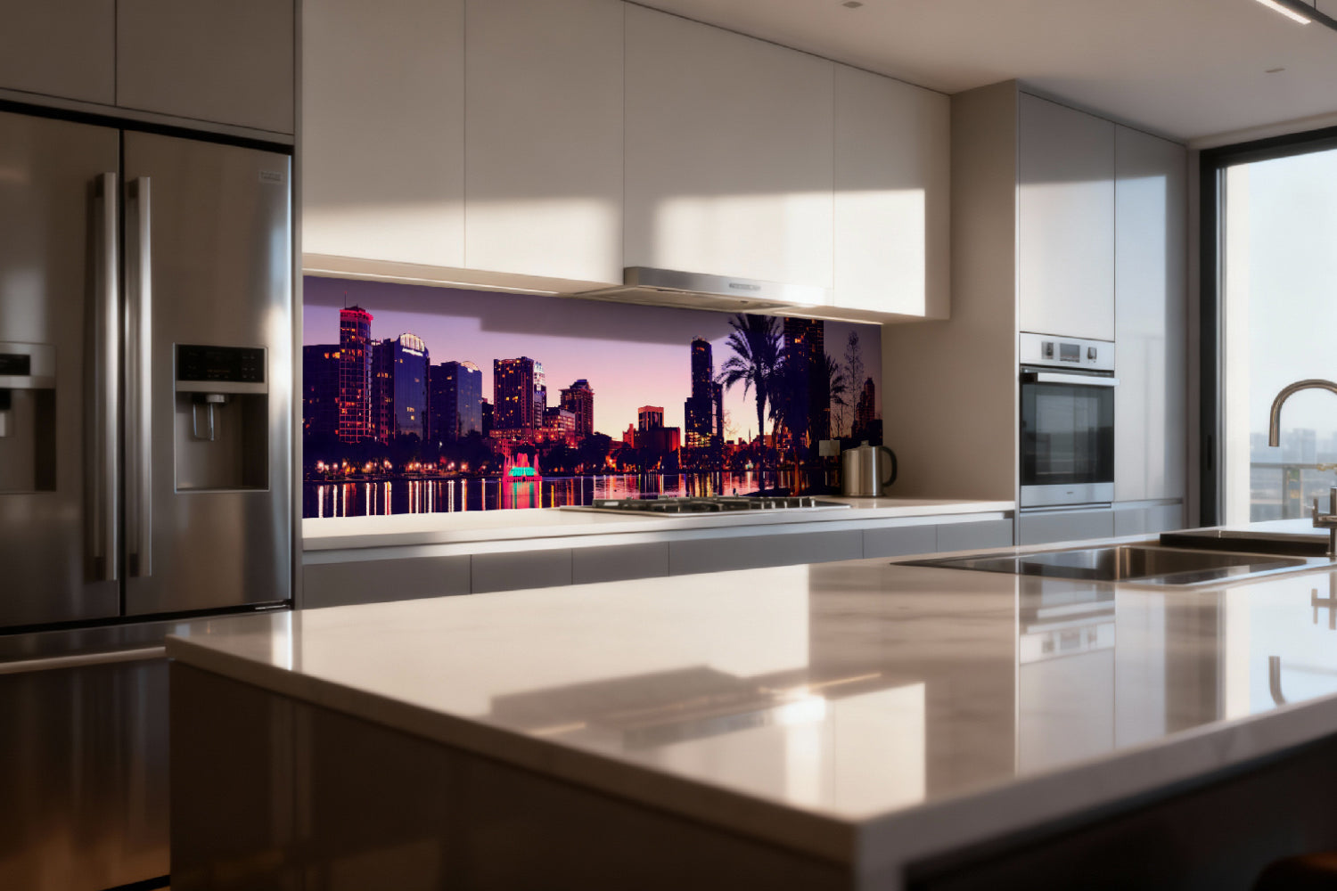 Küchenrückwand Stadt mit Palmen