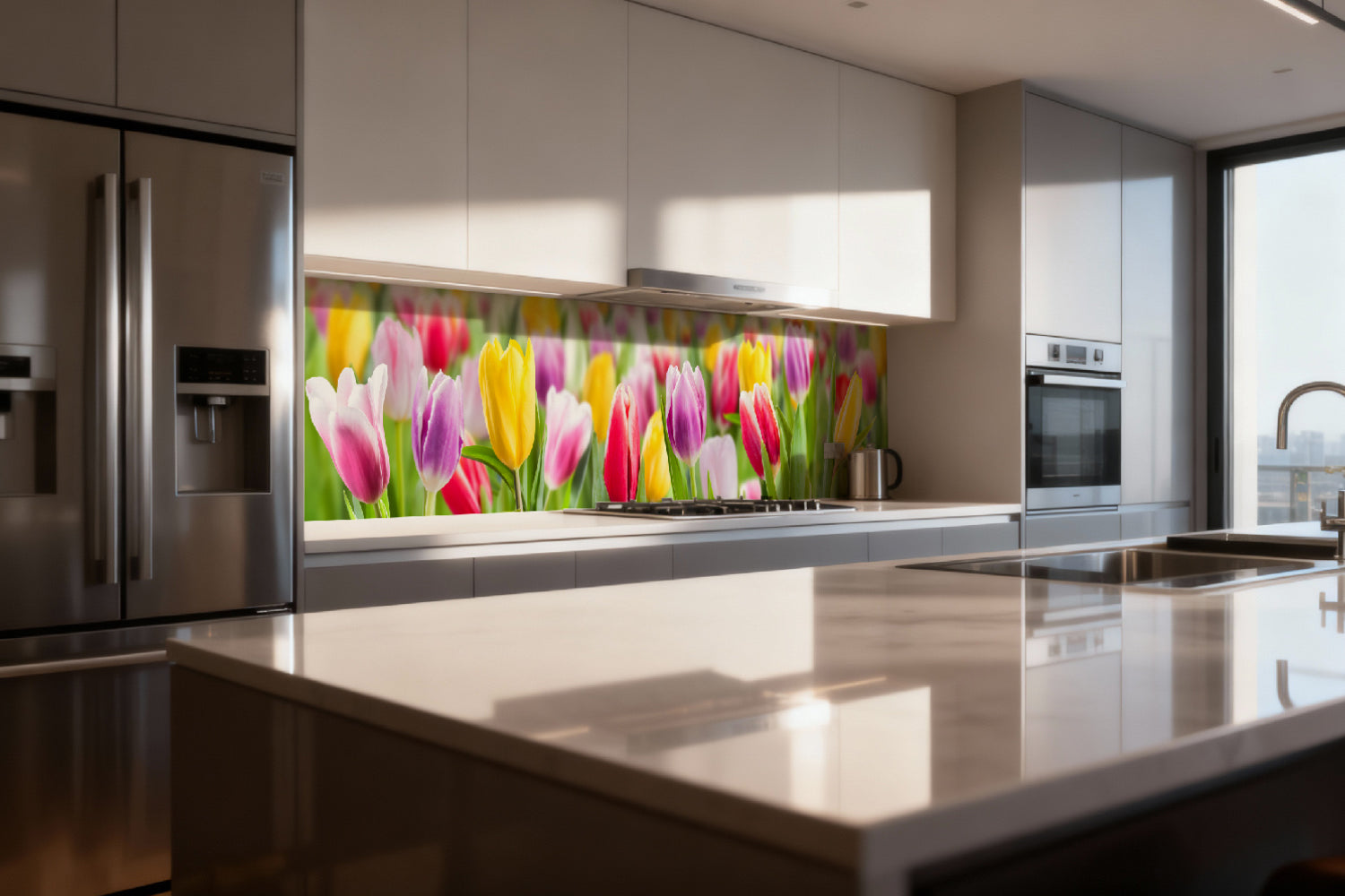 Küchenrückwand Bunte Tulpenwiese