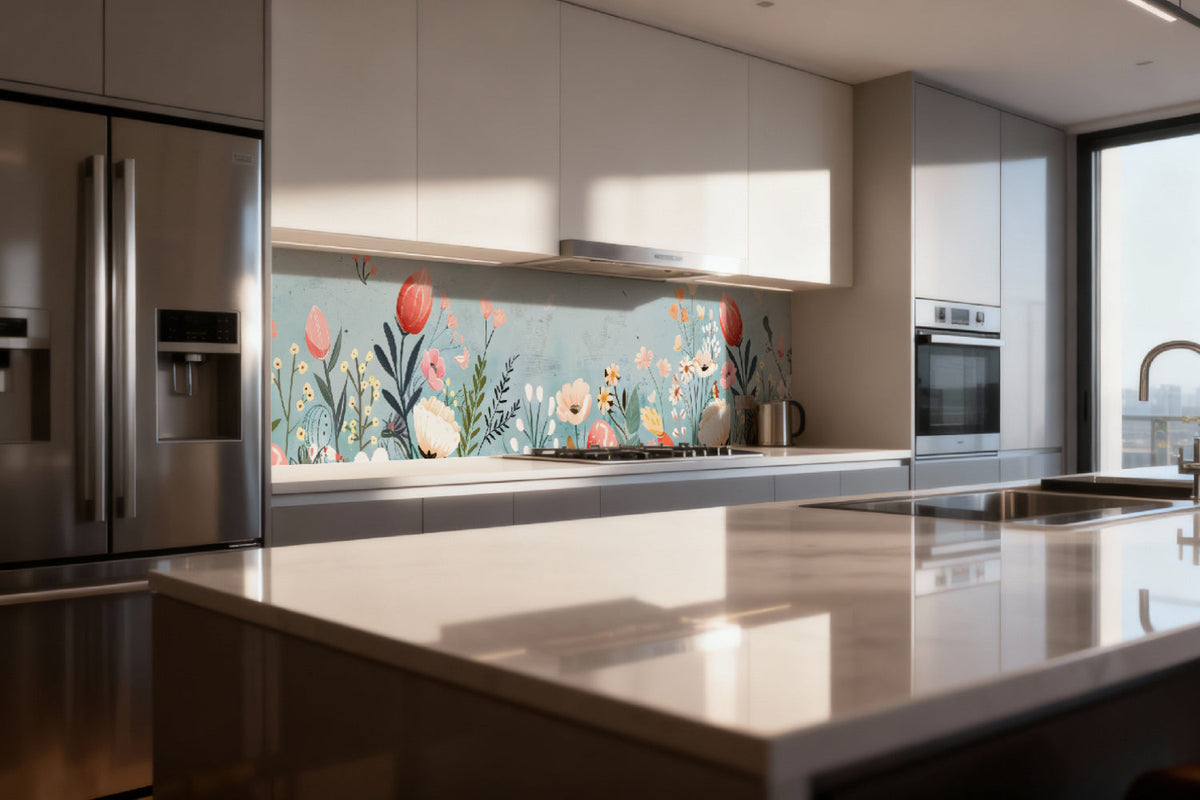 Küchenrückwand Blumen Aquarell