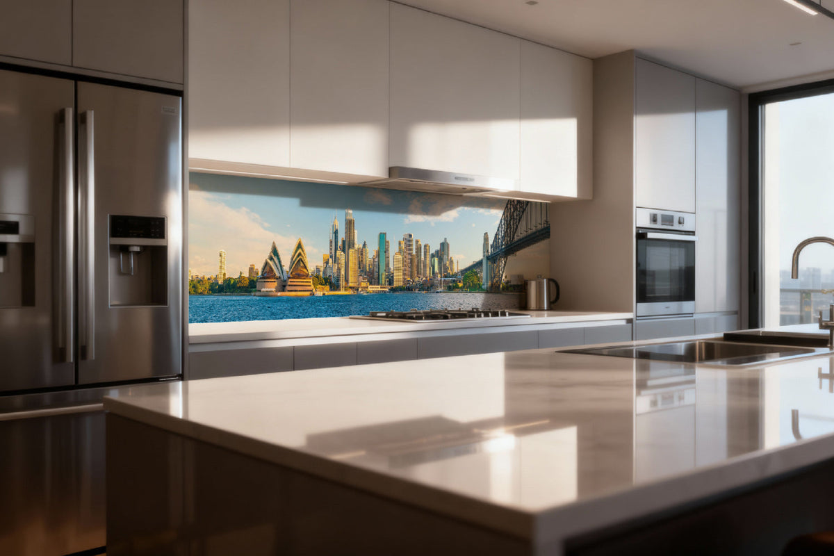 Küchenrückwand Skyline am Wasser