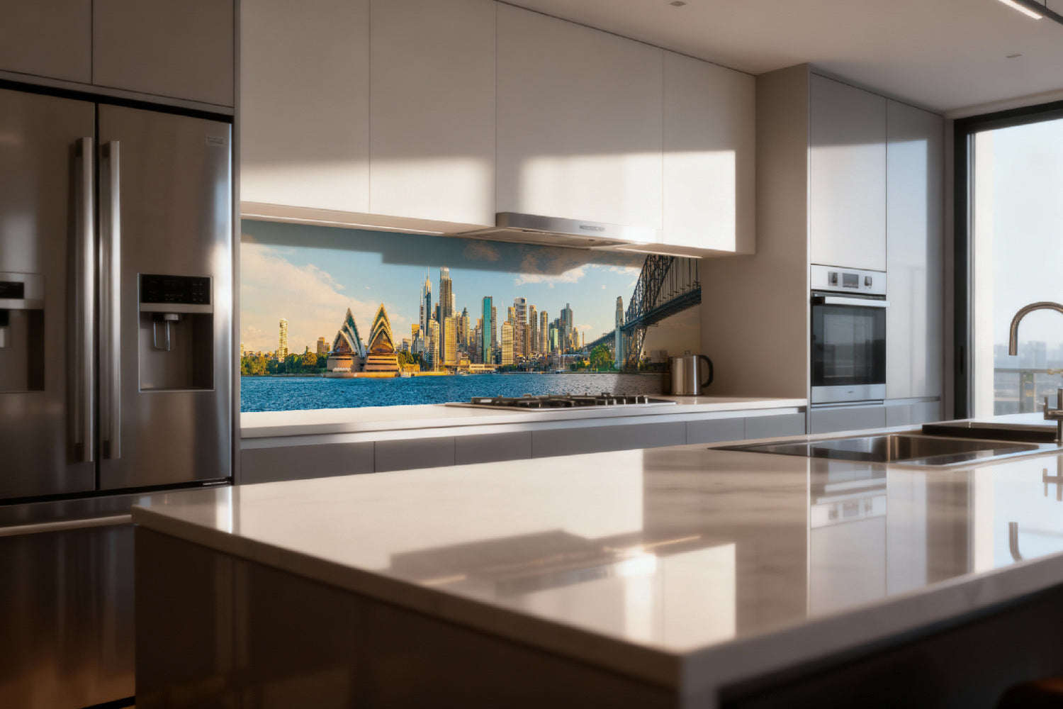 Küchenrückwand Skyline am Wasser