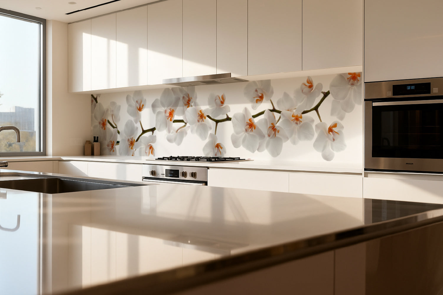 Küchenrückwand Weiße Orchideenblüten