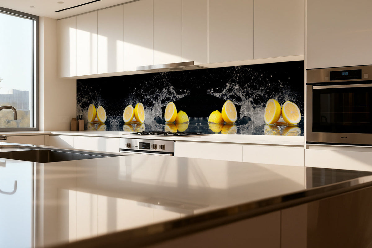 Küchenrückwand Zitronen Splash Schwarz