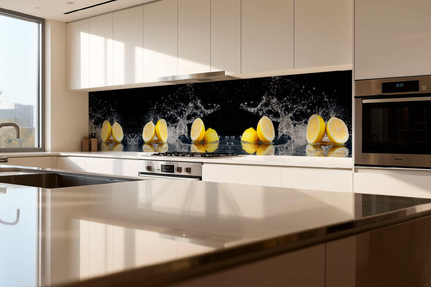 Küchenrückwand Zitronen Splash Schwarz