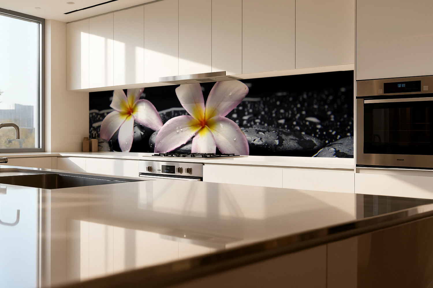 Küchenrückwand Spa Blüten Schwarz