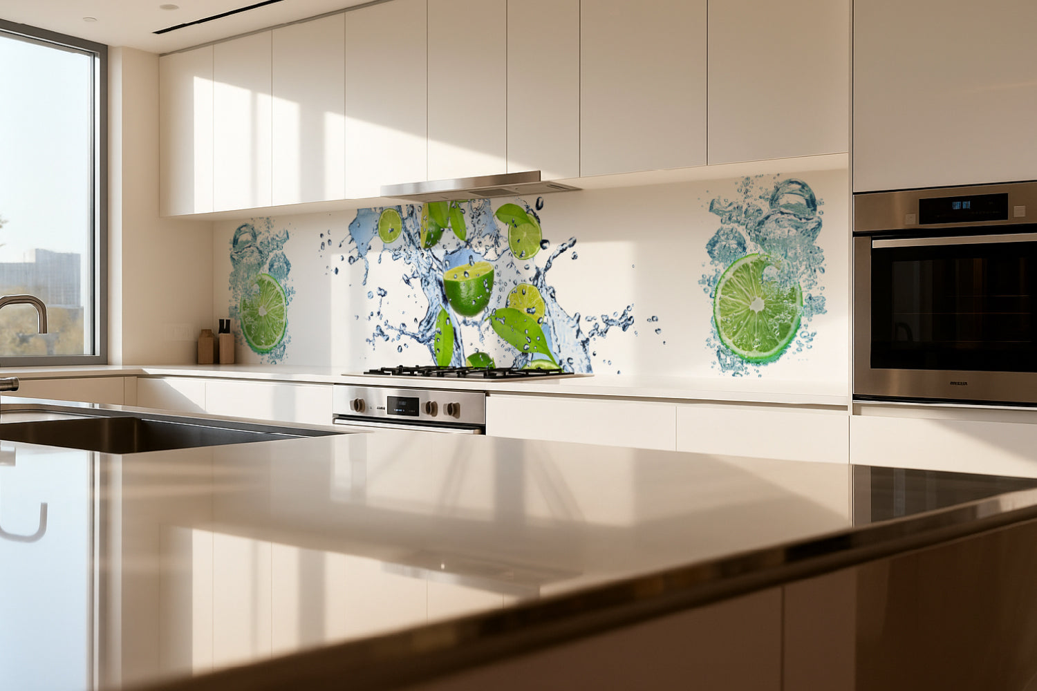 Küchenrückwand Limette und Wassertropfen