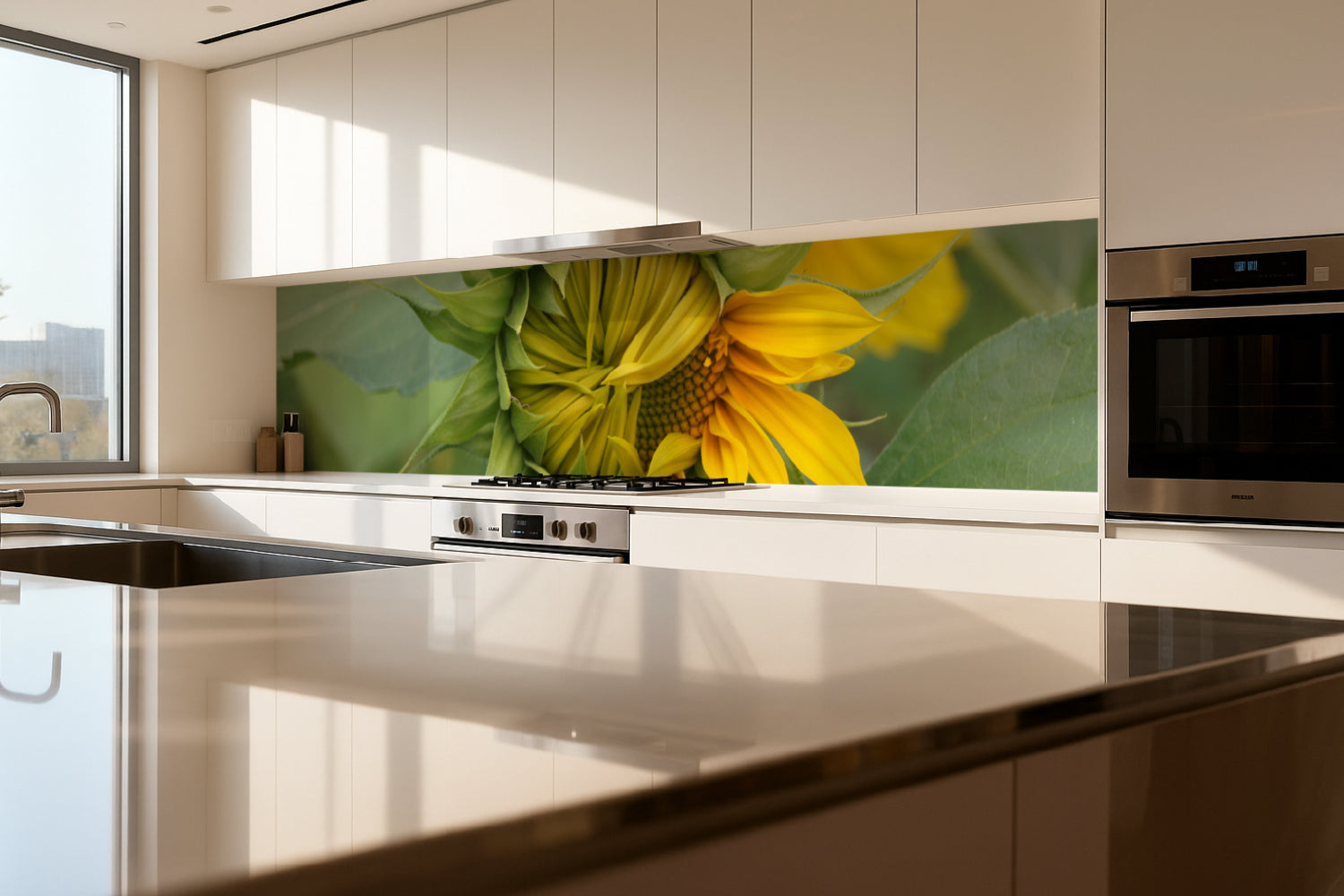 Küchenrückwand Sonnenblume im Aufblühen