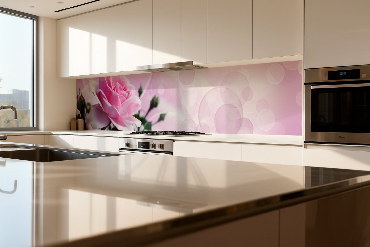 Küchenrückwand mit Rosenmotiv