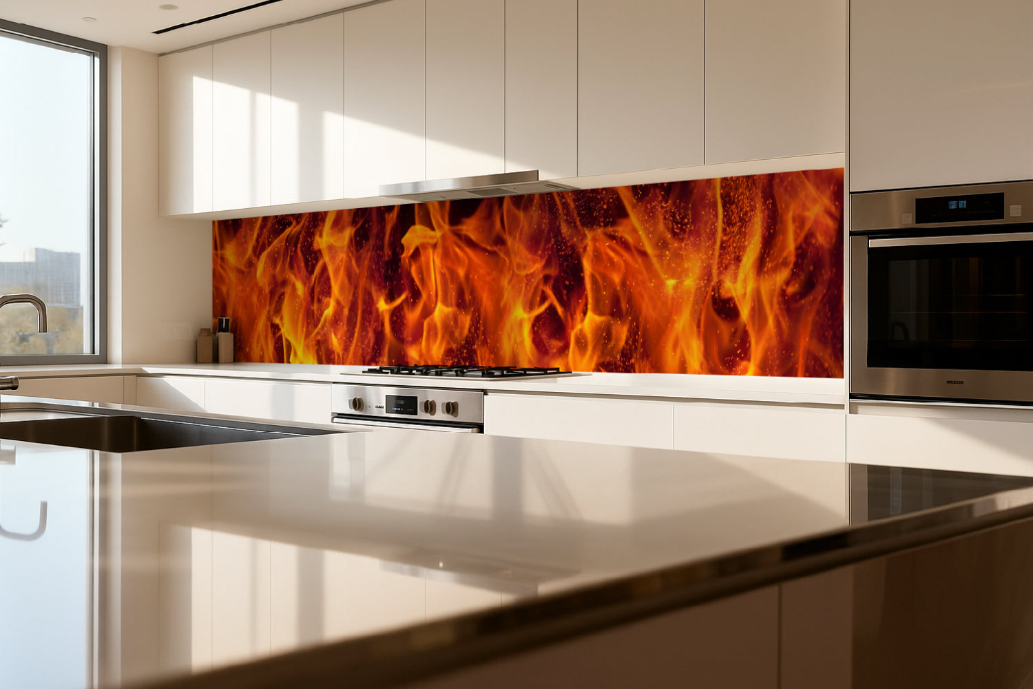 Küchenrückwand mit Feueroptik