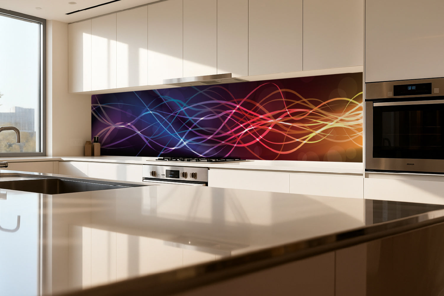 Küchenrückwand mit abstraktem Wellenmotiv