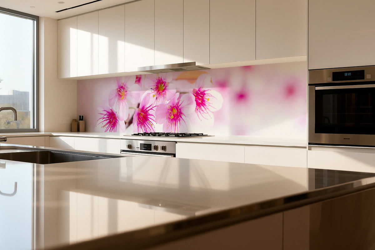 Küchenrückwand mit Kirschblüten