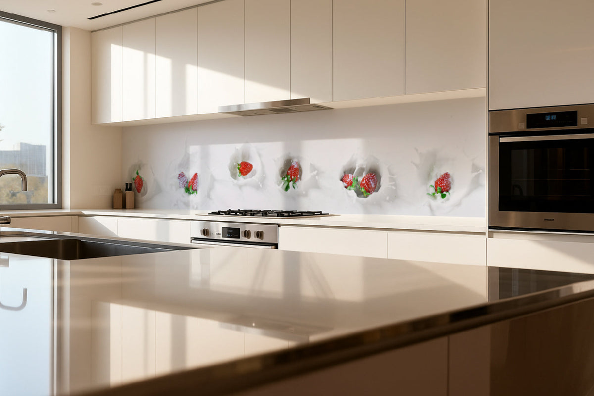 Küchenrückwand Erdbeeren Milch Splash