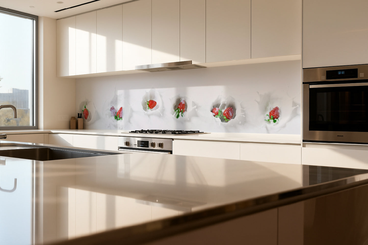 Küchenrückwand Erdbeeren Milch Splash