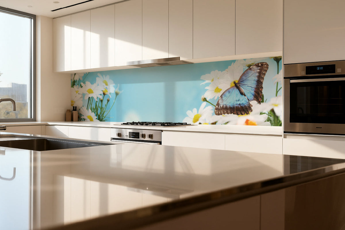 Küchenrückwand Schmetterling & Blumen