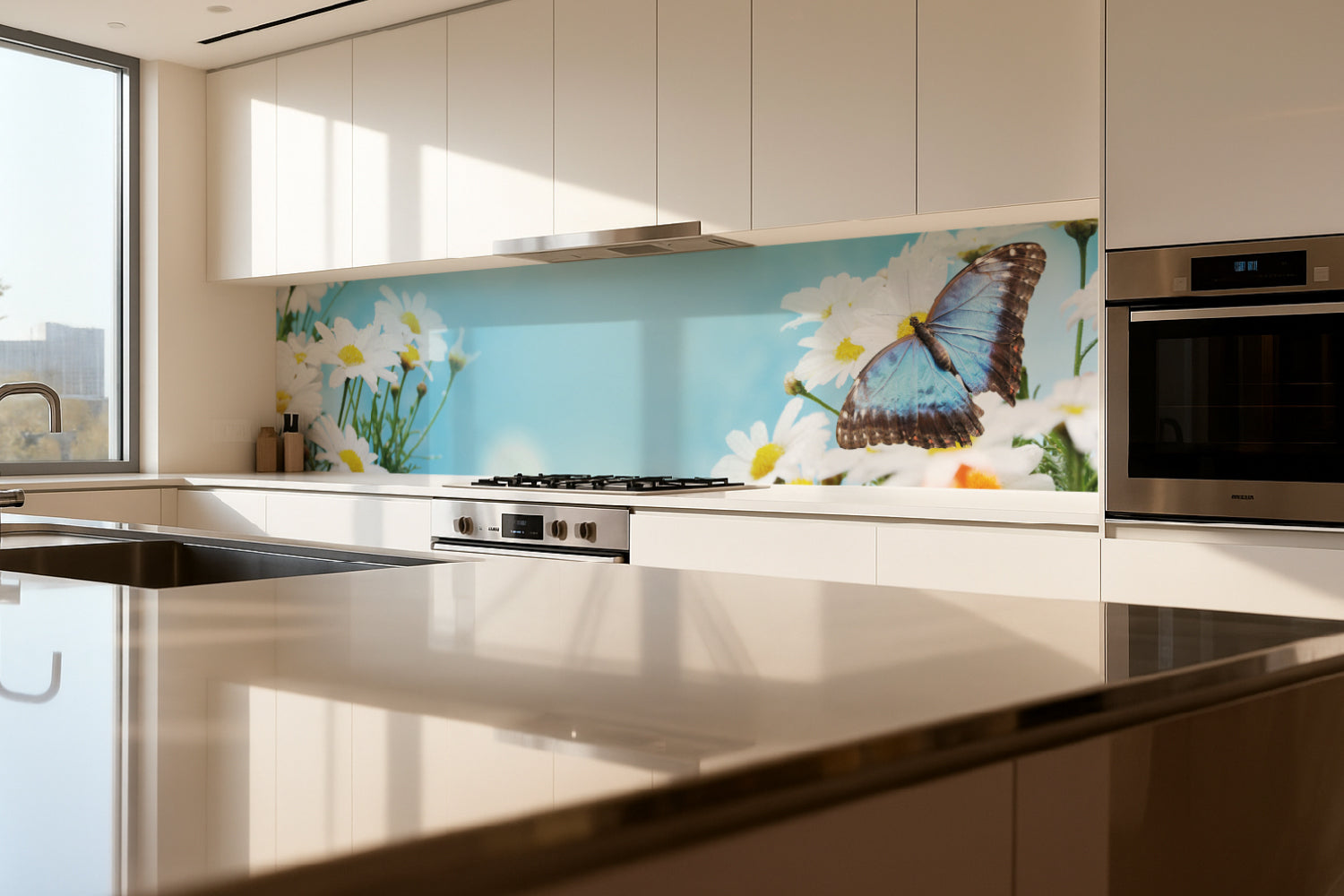 Küchenrückwand Schmetterling & Blumen