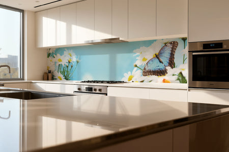 Küchenrückwand Schmetterling & Blumen