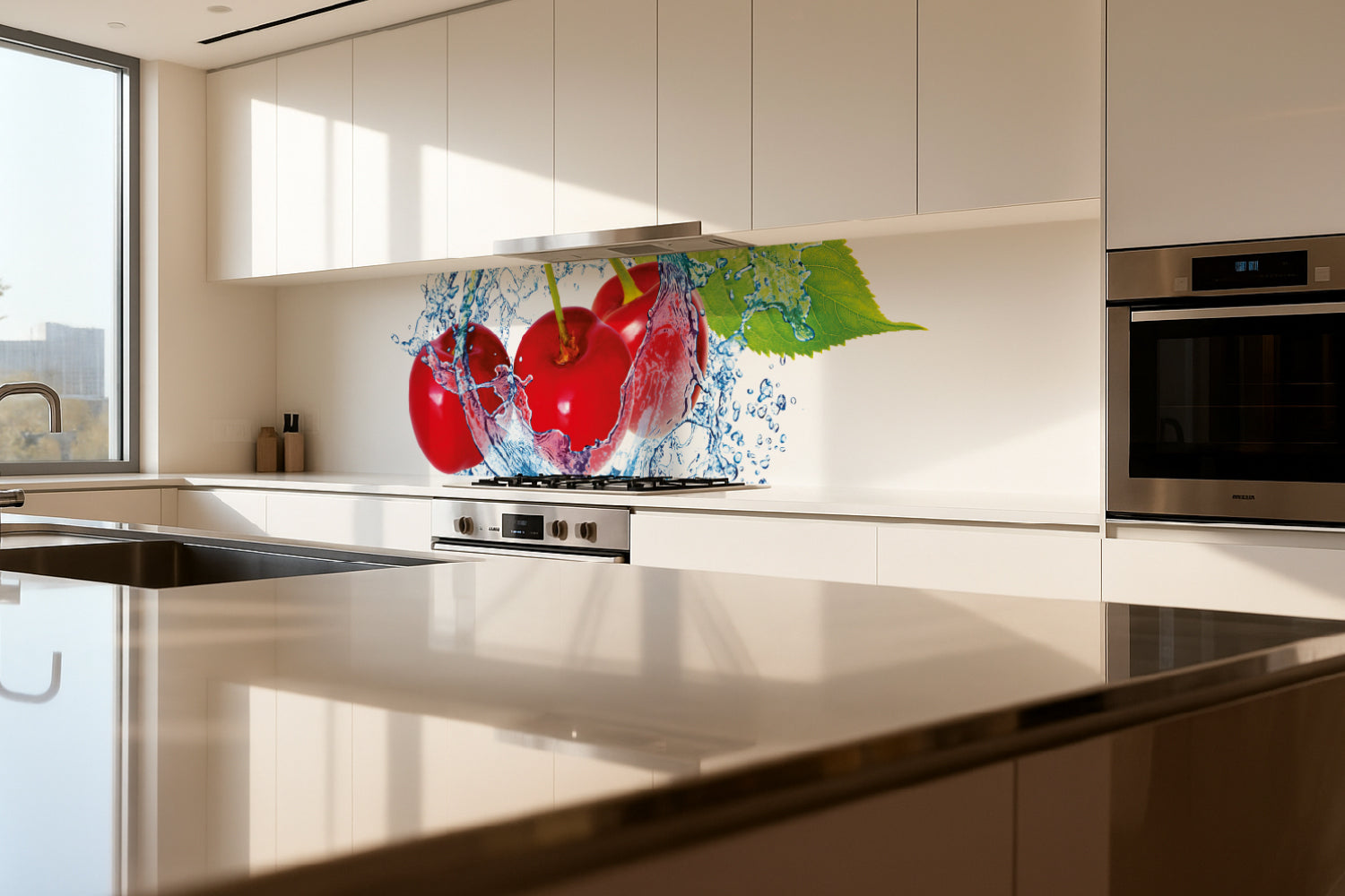 Küchenrückwand Kirschen im Wasser Splash